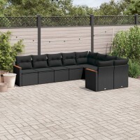 vidaXL 9-tlg. Garten-Sofagarnitur mit Kissen Schwarz Poly Rattan