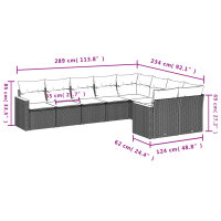 vidaXL 9-tlg. Garten-Sofagarnitur mit Kissen Schwarz Poly Rattan