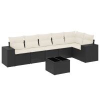 vidaXL 7-tlg. Garten-Sofagarnitur mit Kissen Schwarz Poly...