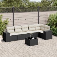 vidaXL 7-tlg. Garten-Sofagarnitur mit Kissen Schwarz Poly...