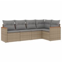 vidaXL 5-tlg. Garten-Sofagarnitur mit Kissen Beige Poly...