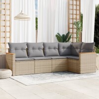 vidaXL 5-tlg. Garten-Sofagarnitur mit Kissen Beige Poly...