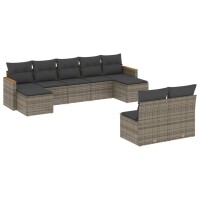 vidaXL 9-tlg. Garten-Sofagarnitur mit Kissen Grau Poly Rattan