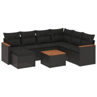 vidaXL 8-tlg. Garten-Sofagarnitur mit Kissen Schwarz Poly...