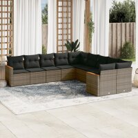 vidaXL 10-tlg. Garten-Sofagarnitur mit Kissen Grau Poly...