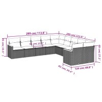 vidaXL 10-tlg. Garten-Sofagarnitur mit Kissen Grau Poly Rattan