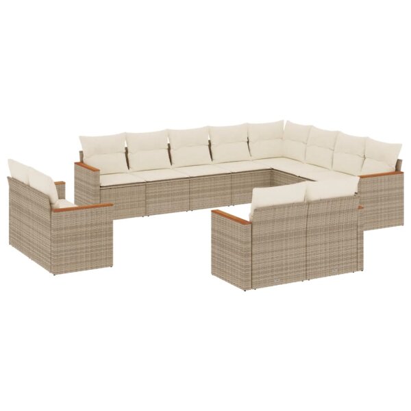 vidaXL 12-tlg. Garten-Sofagarnitur mit Kissen Beige Poly Rattan