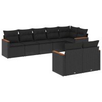 vidaXL 8-tlg. Garten-Sofagarnitur mit Kissen Schwarz Poly Rattan