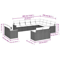 vidaXL 12-tlg. Garten-Sofagarnitur mit Kissen Grau Poly Rattan