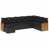 vidaXL 8-tlg. Garten-Sofagarnitur mit Kissen Schwarz Poly Rattan