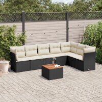 vidaXL 8-tlg. Garten-Sofagarnitur mit Kissen Schwarz Poly Rattan