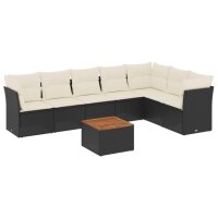 vidaXL 8-tlg. Garten-Sofagarnitur mit Kissen Schwarz Poly Rattan