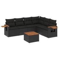 vidaXL 7-tlg. Garten-Sofagarnitur mit Kissen Schwarz Poly Rattan