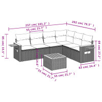 vidaXL 7-tlg. Garten-Sofagarnitur mit Kissen Schwarz Poly Rattan