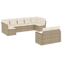 vidaXL 9-tlg. Garten-Sofagarnitur mit Kissen Beige Poly Rattan