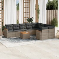 vidaXL 10-tlg. Garten-Sofagarnitur mit Kissen Grau Poly...