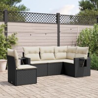 vidaXL 5-tlg. Garten-Sofagarnitur mit Kissen Schwarz Poly...