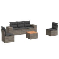 vidaXL 6-tlg. Garten-Sofagarnitur mit Kissen Grau Poly Rattan