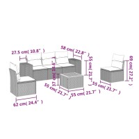 vidaXL 6-tlg. Garten-Sofagarnitur mit Kissen Grau Poly Rattan