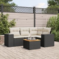 vidaXL 5-tlg. Garten-Sofagarnitur mit Kissen Schwarz Poly Rattan