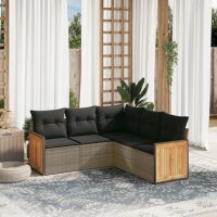 vidaXL 5-tlg. Garten-Sofagarnitur mit Kissen Grau Poly Rattan