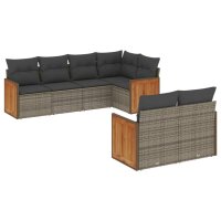 vidaXL 7-tlg. Garten-Sofagarnitur mit Kissen Grau Poly Rattan