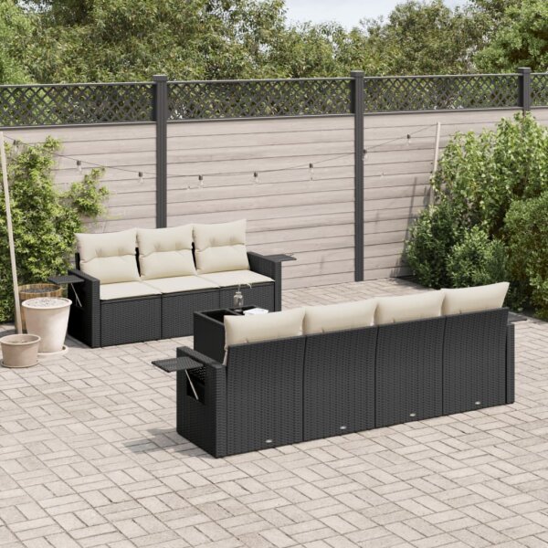 vidaXL 8-tlg. Garten-Sofagarnitur mit Kissen Schwarz Poly Rattan