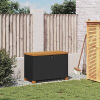 vidaXL Garten-Auflagenbox Schwarz 80x40x48 cm Poly Rattan Akazienholz