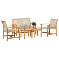 vidaXL 5-tlg. Garten-Lounge-Set Beige Poly Rattan und Akazienholz