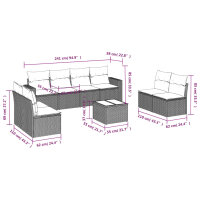 vidaXL 9-tlg. Garten-Sofagarnitur mit Kissen Schwarz Poly Rattan