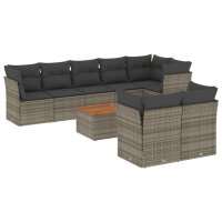 vidaXL 9-tlg. Garten-Sofagarnitur mit Kissen Grau Poly Rattan