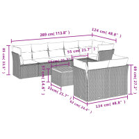 vidaXL 9-tlg. Garten-Sofagarnitur mit Kissen Grau Poly Rattan