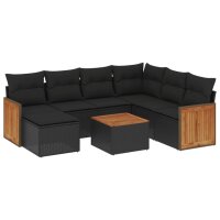 vidaXL 8-tlg. Garten-Sofagarnitur mit Kissen Schwarz Poly Rattan