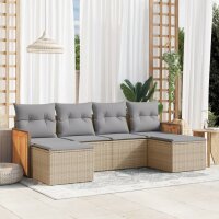 vidaXL 6-tlg. Garten-Sofagarnitur mit Kissen Beige Poly Rattan