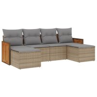 vidaXL 6-tlg. Garten-Sofagarnitur mit Kissen Beige Poly Rattan