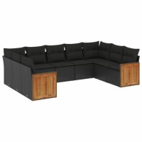 vidaXL 9-tlg. Garten-Sofagarnitur mit Kissen Schwarz Poly Rattan