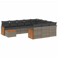 vidaXL 11-tlg. Garten-Sofagarnitur mit Kissen Grau Poly...