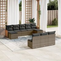 vidaXL 10-tlg. Garten-Sofagarnitur mit Kissen Grau Poly...