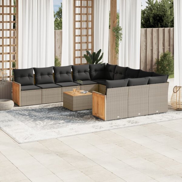 vidaXL 12-tlg. Garten-Sofagarnitur mit Kissen Grau Poly Rattan