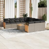 vidaXL 12-tlg. Garten-Sofagarnitur mit Kissen Grau Poly...