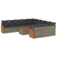 vidaXL 12-tlg. Garten-Sofagarnitur mit Kissen Grau Poly...