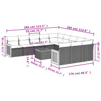 vidaXL 12-tlg. Garten-Sofagarnitur mit Kissen Grau Poly Rattan