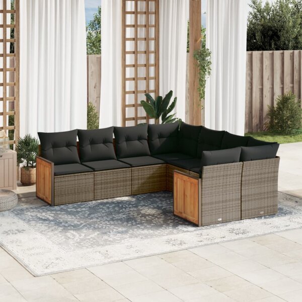 vidaXL 8-tlg. Garten-Sofagarnitur mit Kissen Grau Poly Rattan