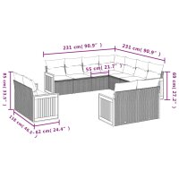 vidaXL 11-tlg. Garten-Sofagarnitur mit Kissen Grau Poly Rattan