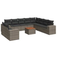 vidaXL 11-tlg. Garten-Sofagarnitur mit Kissen Grau Poly...