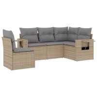 vidaXL 5-tlg. Garten-Sofagarnitur mit Kissen Beige Poly...