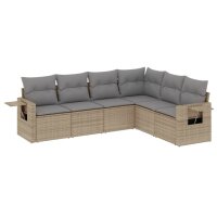 vidaXL 6-tlg. Garten-Sofagarnitur mit Kissen Beige Poly Rattan