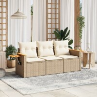 vidaXL 3-tlg. Garten-Sofagarnitur mit Kissen Beige Poly...