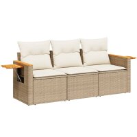 vidaXL 3-tlg. Garten-Sofagarnitur mit Kissen Beige Poly...