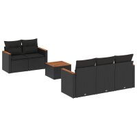 vidaXL 6-tlg. Garten-Sofagarnitur mit Kissen Schwarz Poly...